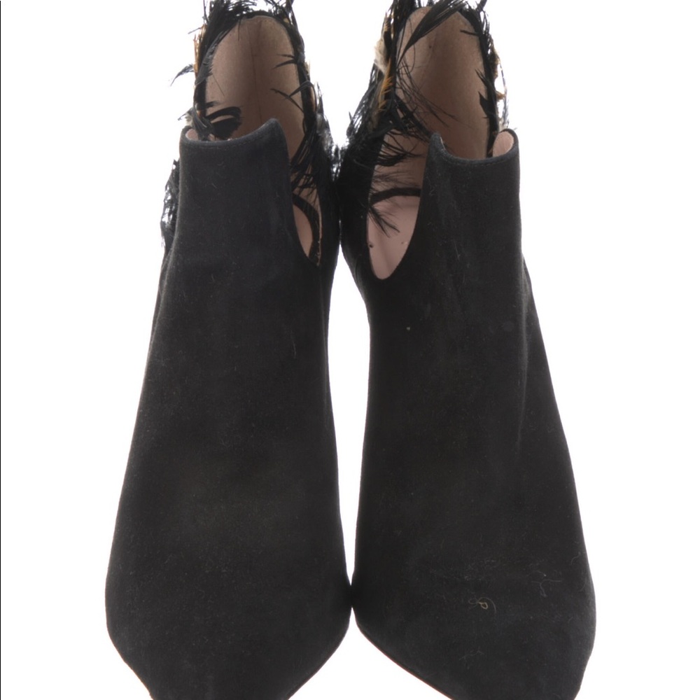 Black James Chan Feather Trim Suede Pumps/Booties - Picture 3 of 5